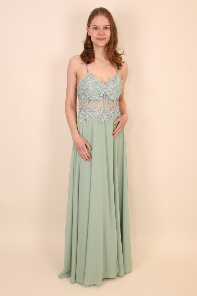 Ballkleid mit besticktem Korsett und Schlitz, mint - Dein Kleiderladen