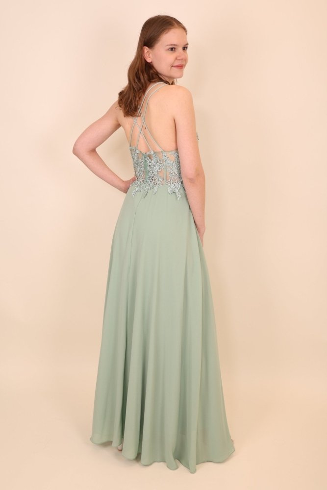 Ballkleid mit besticktem Korsett und Schlitz, mint - Dein Kleiderladen