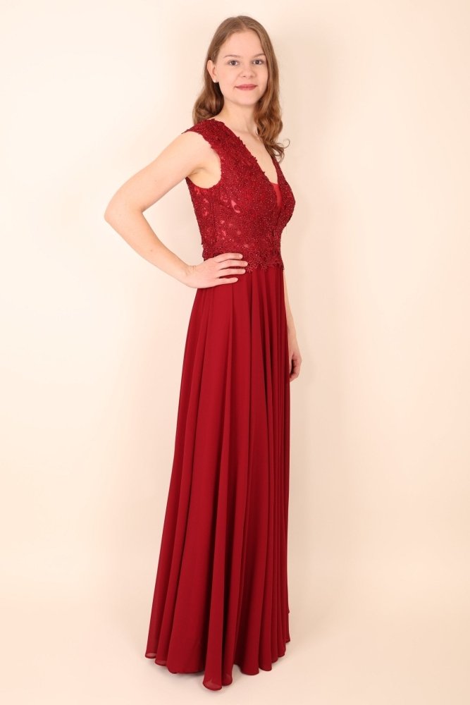 Ballkleid mit Ärmeln, dunkelrot - Dein Kleiderladen