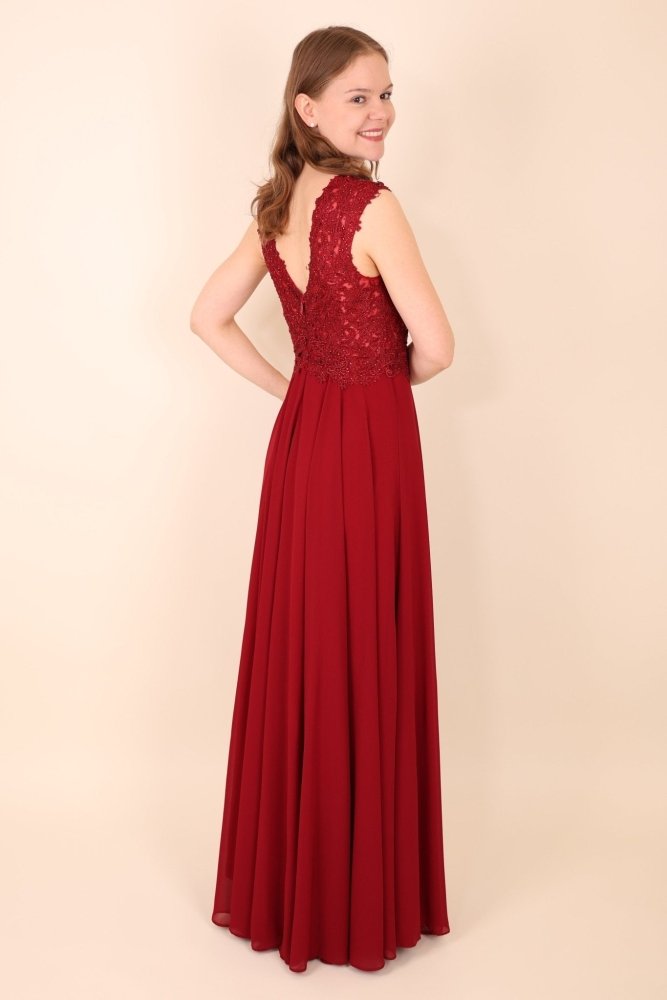Ballkleid mit Ärmeln, dunkelrot - Dein Kleiderladen
