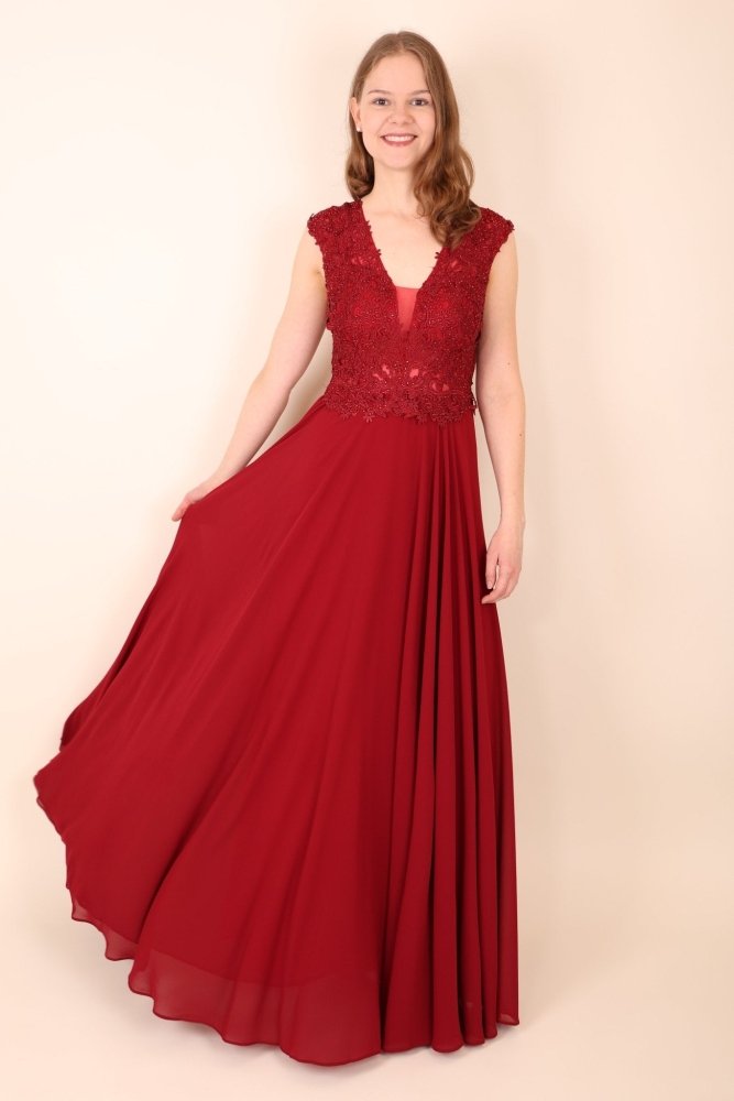 Ballkleid mit Ärmeln, dunkelrot - Dein Kleiderladen