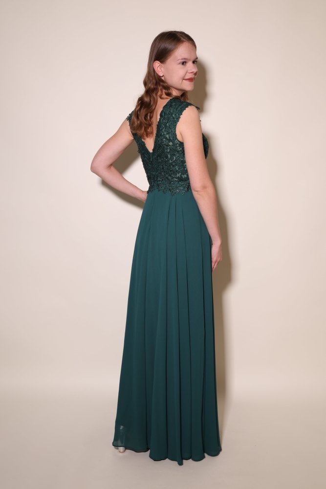 Ballkleid mit breiten Trägern und funkelnder Spitze, dunkelgrün - Dein Kleiderladen