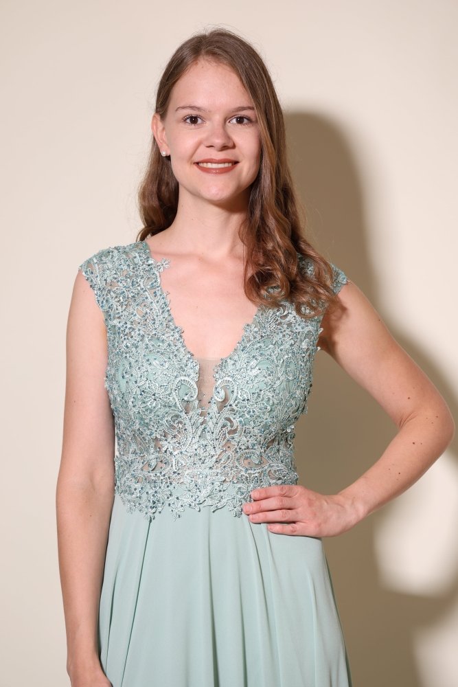 Ballkleid mit breiten Trägern und funkelnder Spitze, hellgrün - Dein Kleiderladen
