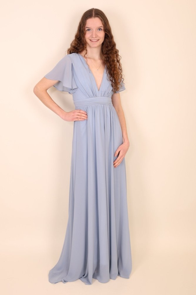 Ballkleid mit kurzen Ärmeln & V - Ausschnitt, hellblau - Dein Kleiderladen