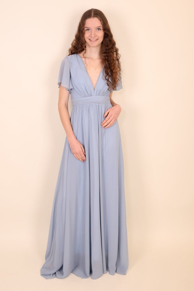 Ballkleid mit kurzen Ärmeln & V - Ausschnitt, hellblau - Dein Kleiderladen