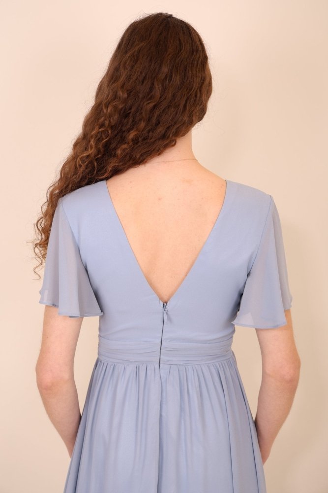 Ballkleid mit kurzen Ärmeln & V - Ausschnitt, hellblau - Dein Kleiderladen