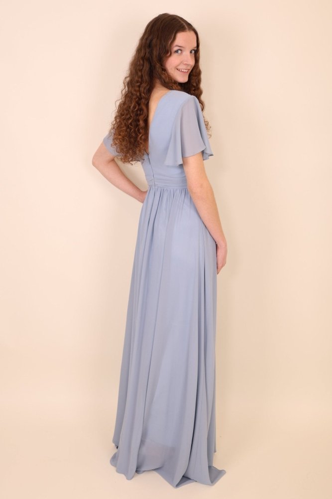 Ballkleid mit kurzen Ärmeln & V - Ausschnitt, hellblau - Dein Kleiderladen