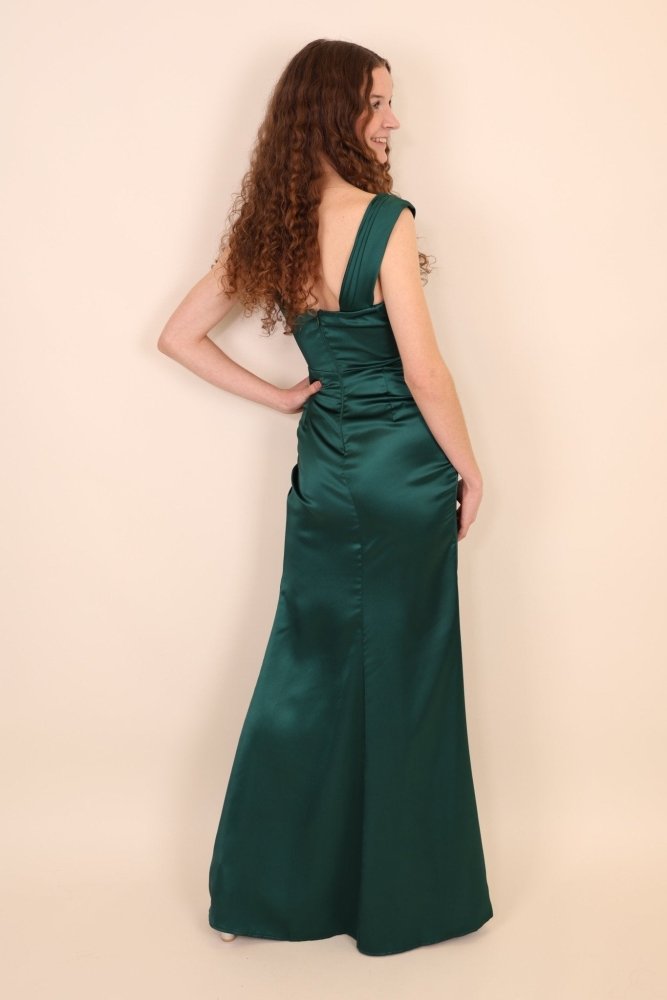 Ballkleid mit Schlitz und off shoulder Ausschnitt, dunkelgrün - Dein Kleiderladen