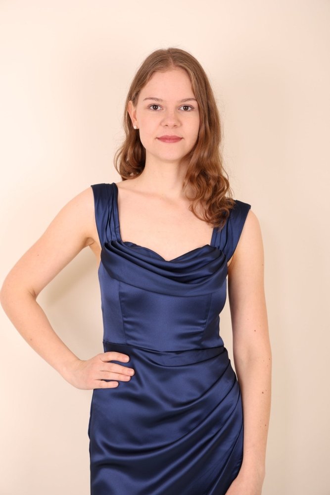 Ballkleid mit Schlitz und off shoulder Ausschnitt, marineblau - Dein Kleiderladen