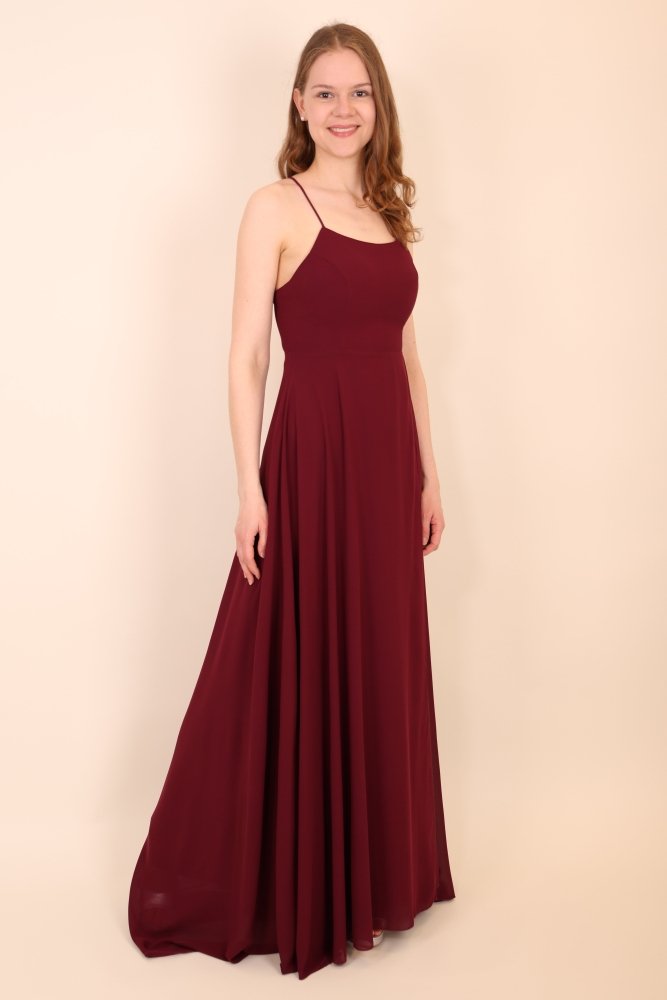 Ballkleid mit Schlitz und Schnürung, bordeaux - Dein Kleiderladen