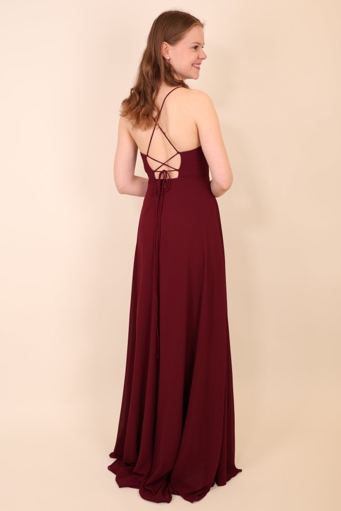 Ballkleid mit Schlitz und Schnürung, bordeaux - Dein Kleiderladen