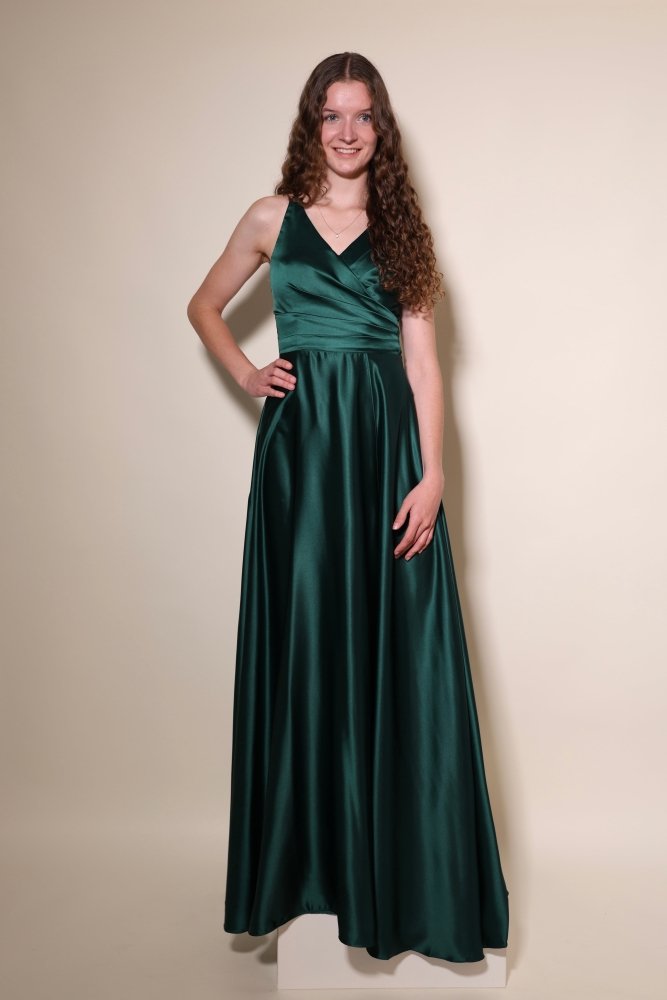 Ballkleid - Satin mit Schnürung und Schlitz, dunkelgrün - Dein Kleiderladen