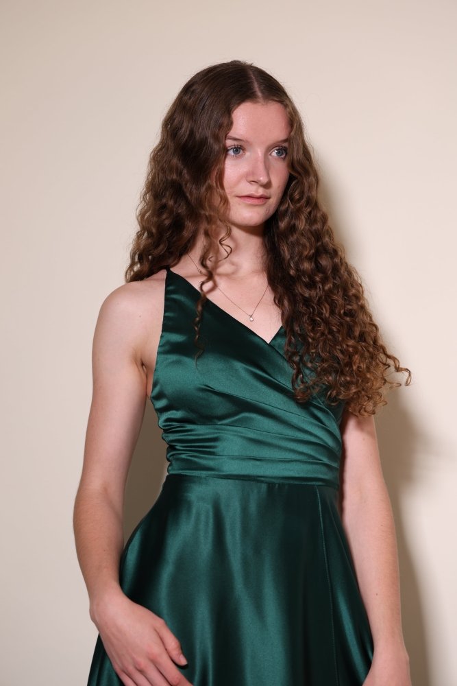 Ballkleid - Satin mit Schnürung und Schlitz, dunkelgrün - Dein Kleiderladen