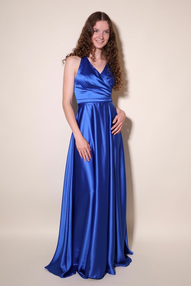 Ballkleid - Satin mit Schnürung und Schlitz, königsblau - Dein Kleiderladen