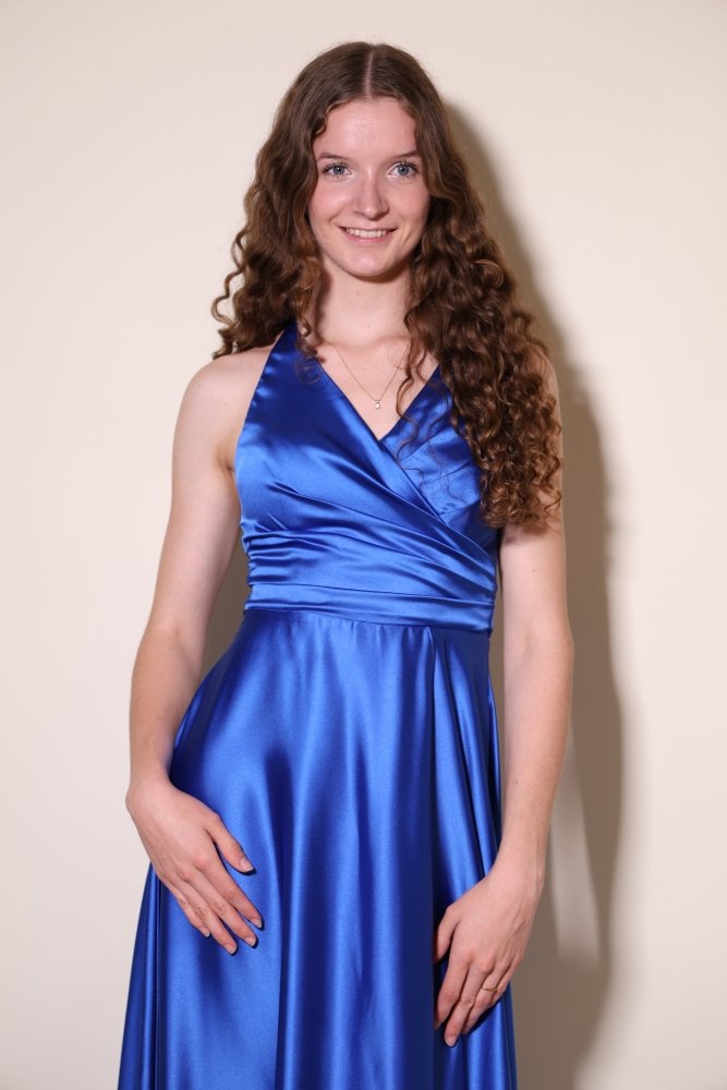 Ballkleid - Satin mit Schnürung und Schlitz, königsblau - Dein Kleiderladen