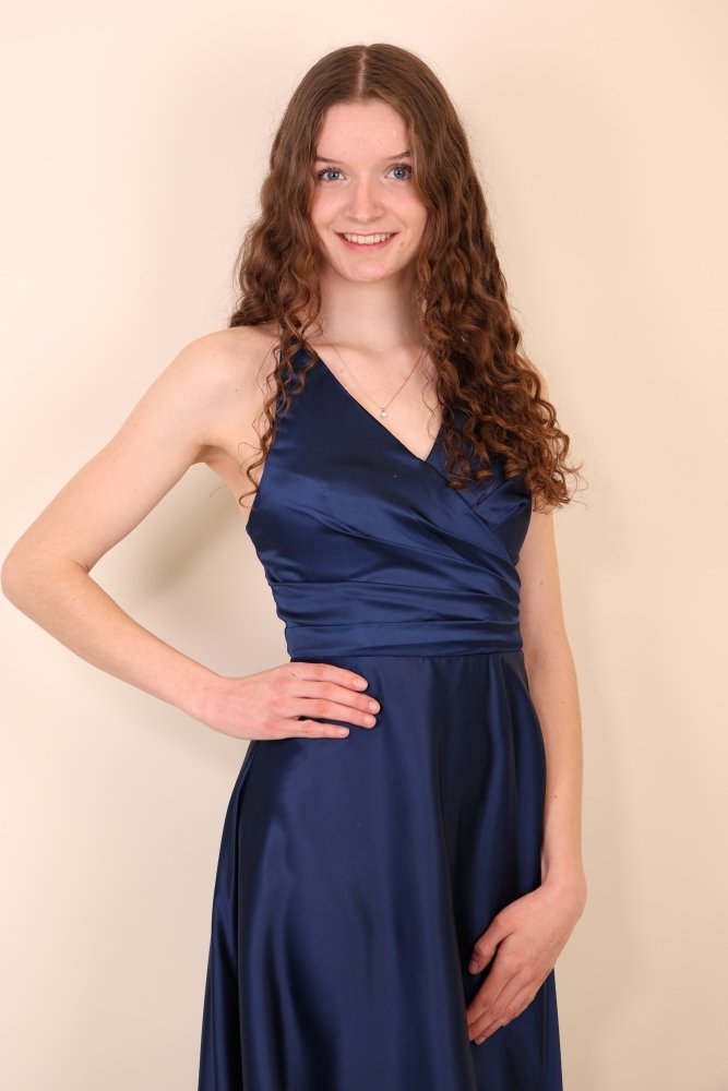 Ballkleid - Satin mit Schnürung und Schlitz, marineblau - Dein Kleiderladen