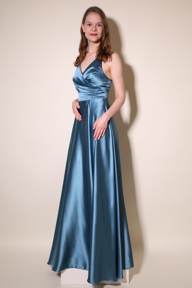 Ballkleid - Satin mit Schnürung und Schlitz, ozeanwelle - Dein Kleiderladen
