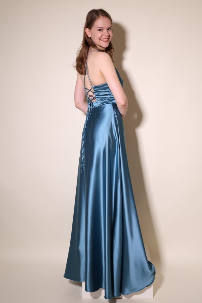 Ballkleid - Satin mit Schnürung und Schlitz, ozeanwelle - Dein Kleiderladen