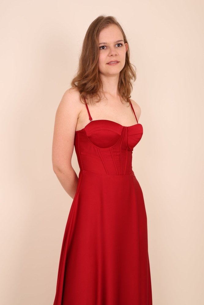 Ballkleid - Satinkleid mit Corsage und Schnürung, bordeaux - Dein Kleiderladen