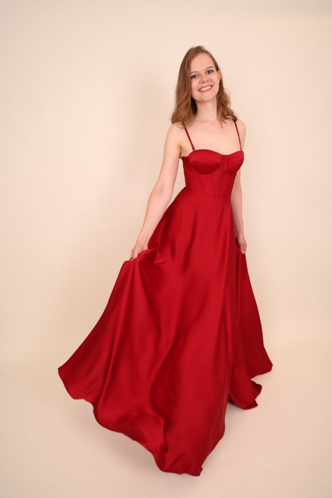 Ballkleid - Satinkleid mit Corsage und Schnürung, bordeaux - Dein Kleiderladen