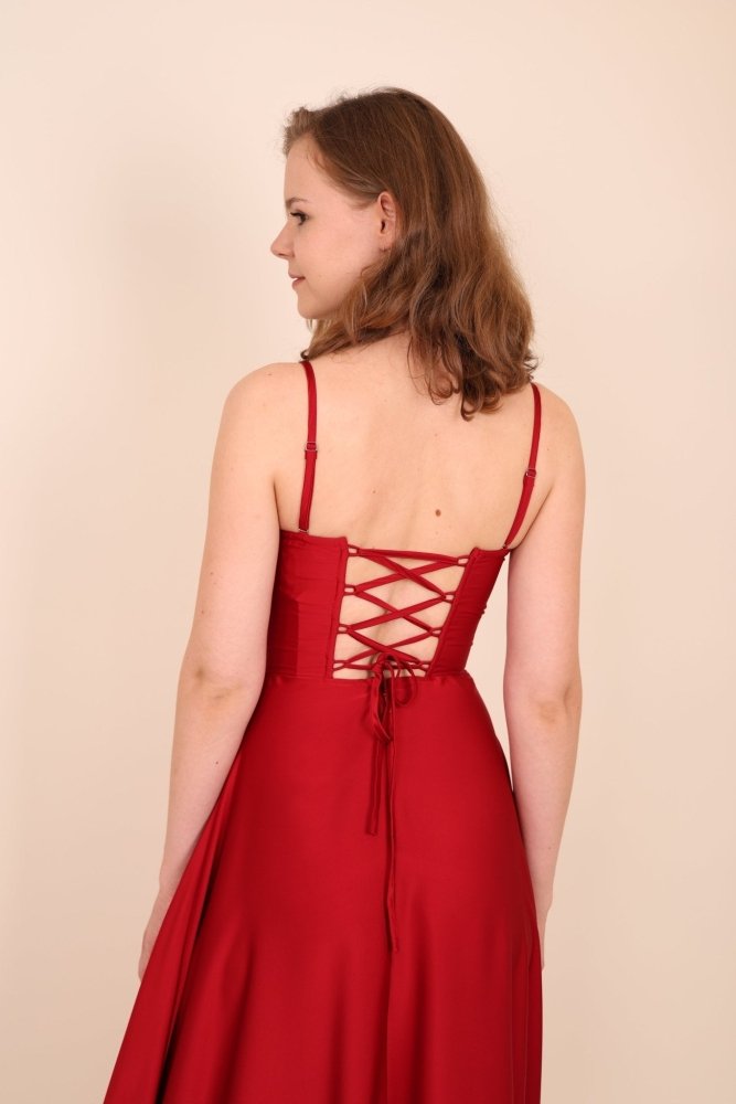 Ballkleid - Satinkleid mit Corsage und Schnürung, bordeaux - Dein Kleiderladen