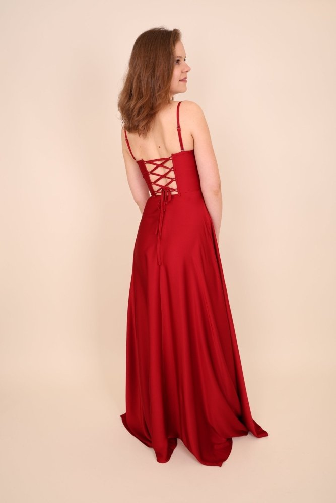 Ballkleid - Satinkleid mit Corsage und Schnürung, bordeaux - Dein Kleiderladen