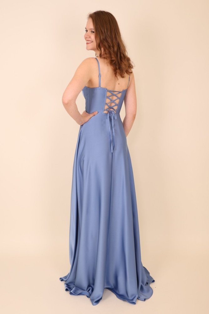 Ballkleid - Satinkleid mit Corsage und Schnürung, hellblau - Dein Kleiderladen