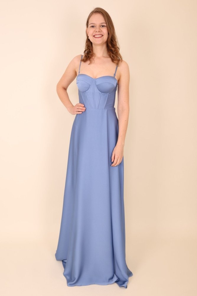 Ballkleid - Satinkleid mit Corsage und Schnürung, hellblau - Dein Kleiderladen