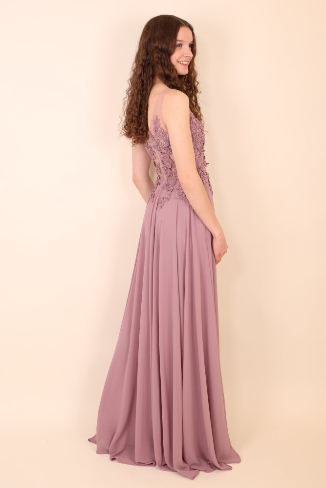 Bodenlanges Kleid mit floraler Spitze, altrosa - Dein Kleiderladen