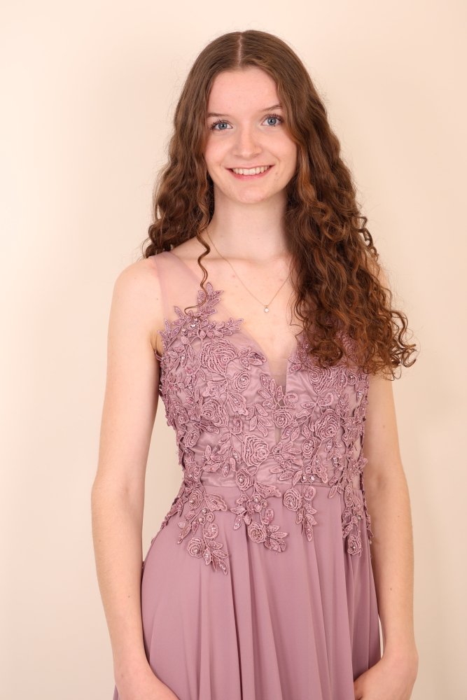 Bodenlanges Kleid mit floraler Spitze, altrosa - Dein Kleiderladen