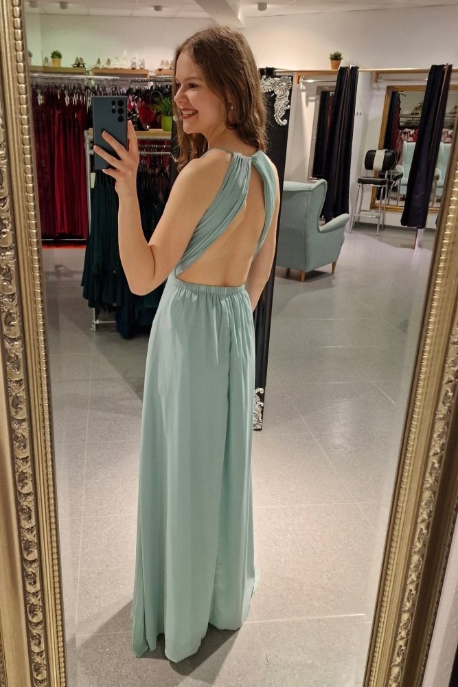 Chiffon - Abendkleid mit V - Ausschnitt & tiefem Rücken, Mint - Dein Kleiderladen