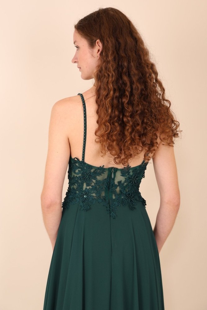 Chiffonkleid mit Korsettoptik, dunkelgrün - Dein Kleiderladen