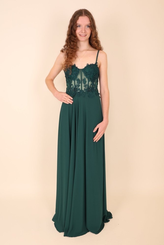 Chiffonkleid mit Korsettoptik, dunkelgrün - Dein Kleiderladen