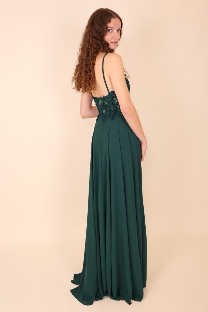 Chiffonkleid mit Korsettoptik, dunkelgrün - Dein Kleiderladen