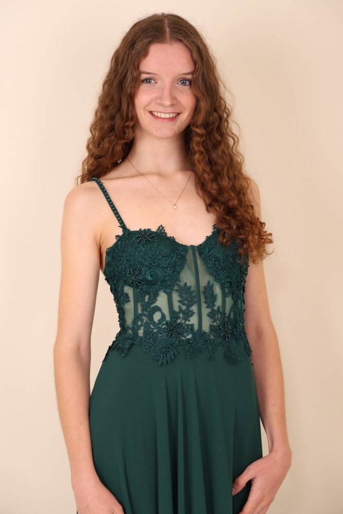 Chiffonkleid mit Korsettoptik, dunkelgrün - Dein Kleiderladen