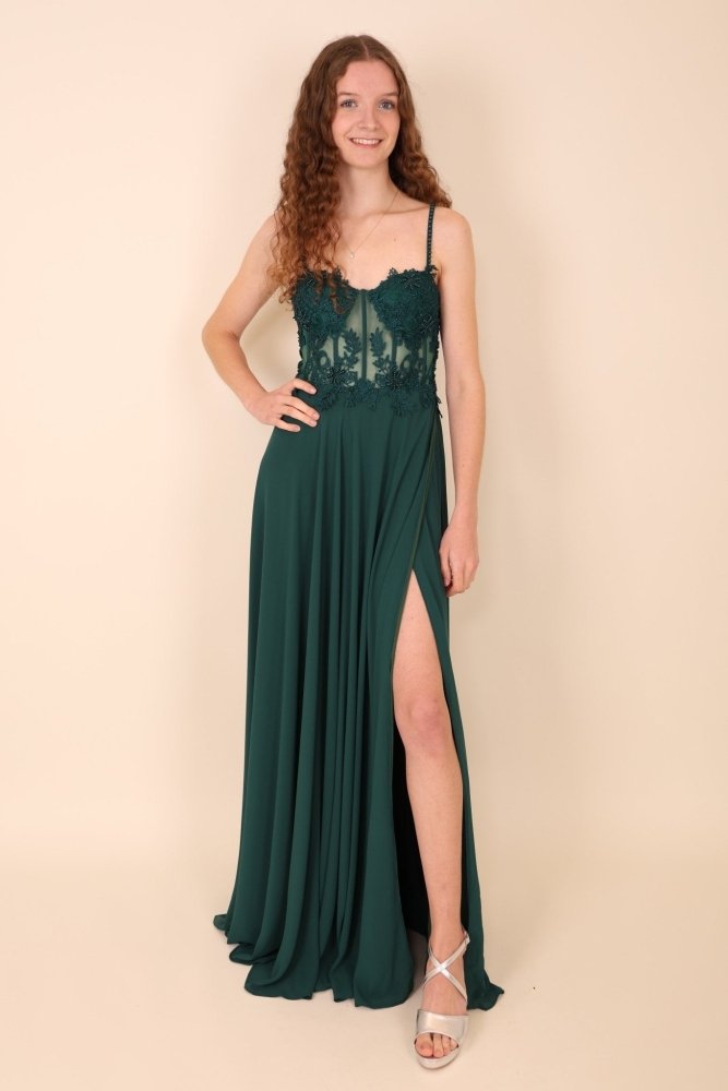 Chiffonkleid mit Korsettoptik, dunkelgrün - Dein Kleiderladen