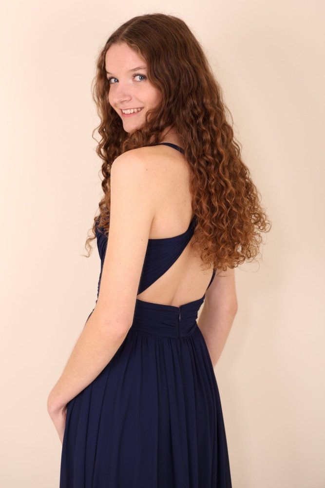 Chiffonkleid mit Raffungen, dunkelblau - Dein Kleiderladen