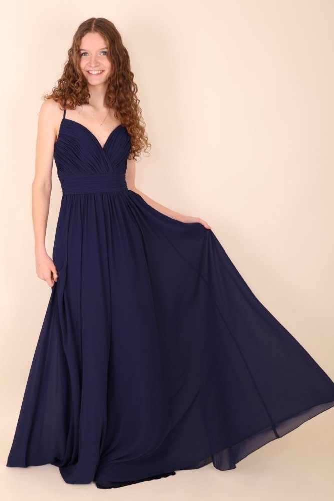 Chiffonkleid mit Raffungen, dunkelblau - Dein Kleiderladen
