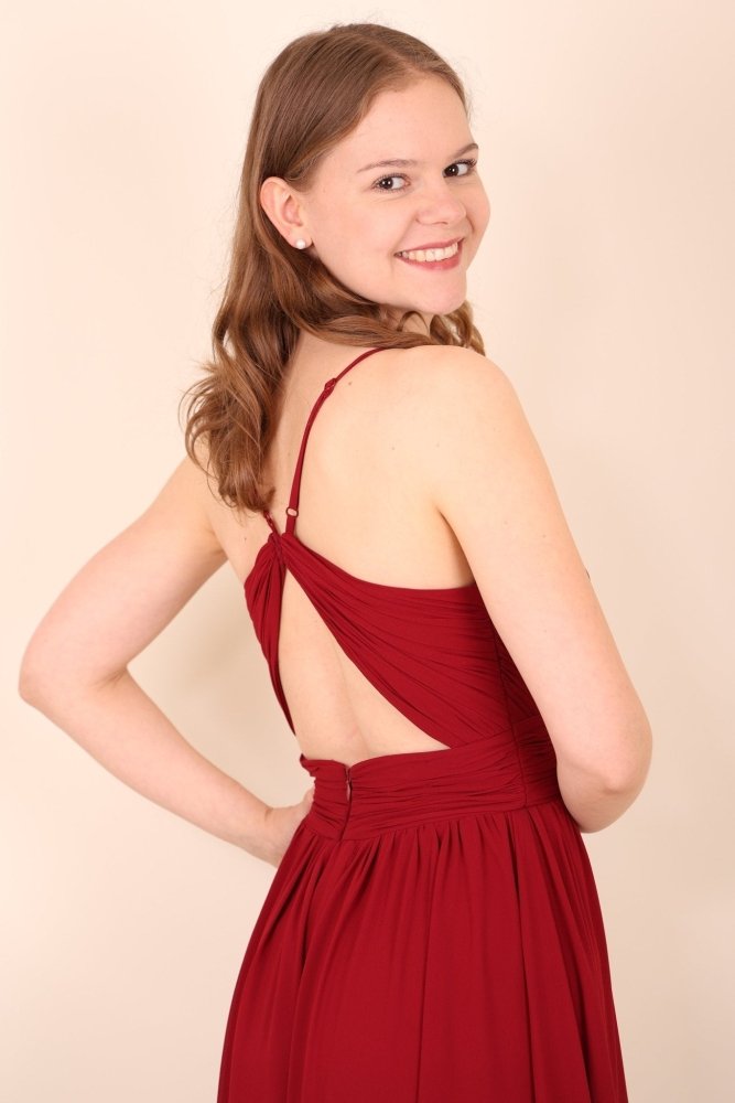 Chiffonkleid mit Raffungen, dunkelrot - Dein Kleiderladen