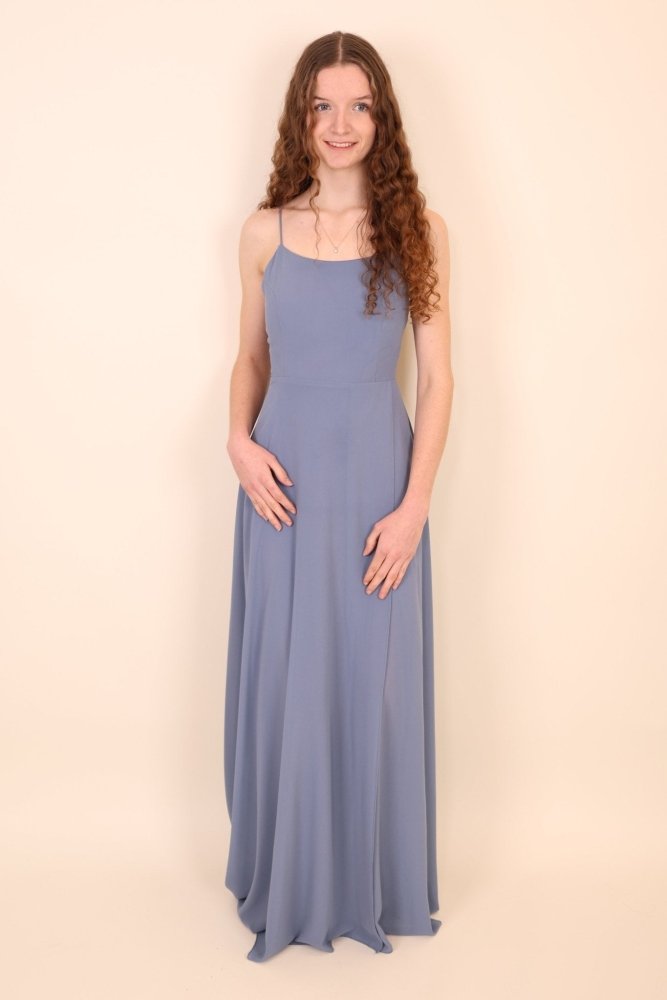 Chiffonkleid mit Schlitz und Schnürung, hellblau - Dein Kleiderladen
