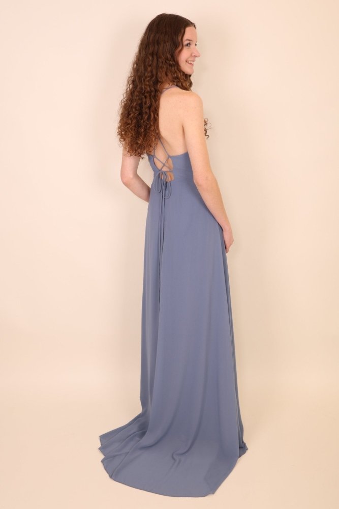 Chiffonkleid mit Schlitz und Schnürung, hellblau - Dein Kleiderladen