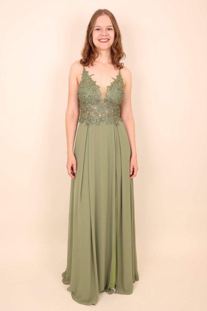 elegantes Ballkleid, oliv - Dein Kleiderladen