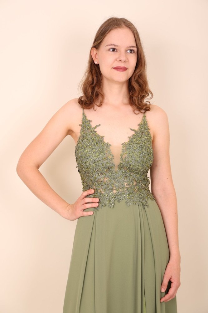 elegantes Ballkleid, oliv - Dein Kleiderladen
