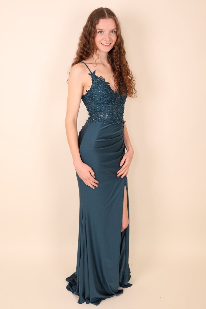enges Abendkleid, petrol - Dein Kleiderladen