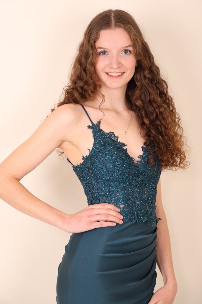 enges Abendkleid, petrol - Dein Kleiderladen