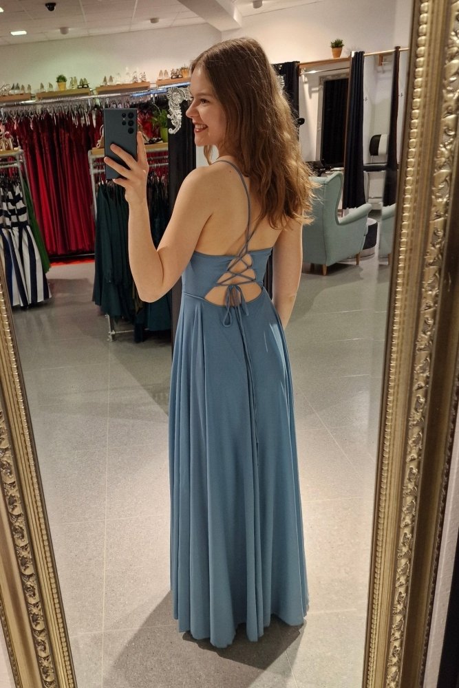 Festliches Volantkleid mit Schnürung und Schlitz, ozeanwelle - Dein Kleiderladen