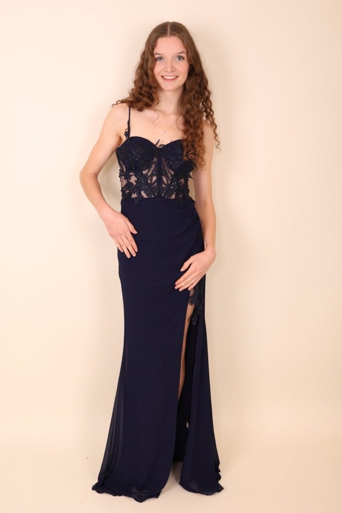 figurbetontes Abendkleid, dunkelblau - Dein Kleiderladen
