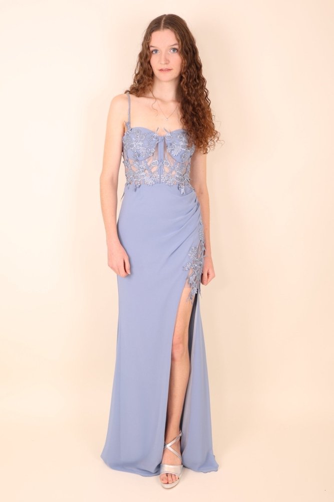 figurbetontes Abendkleid mit Korsett, hellblau - Dein Kleiderladen