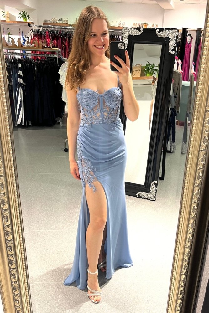 figurbetontes Abendkleid mit Korsett, hellblau - Dein Kleiderladen