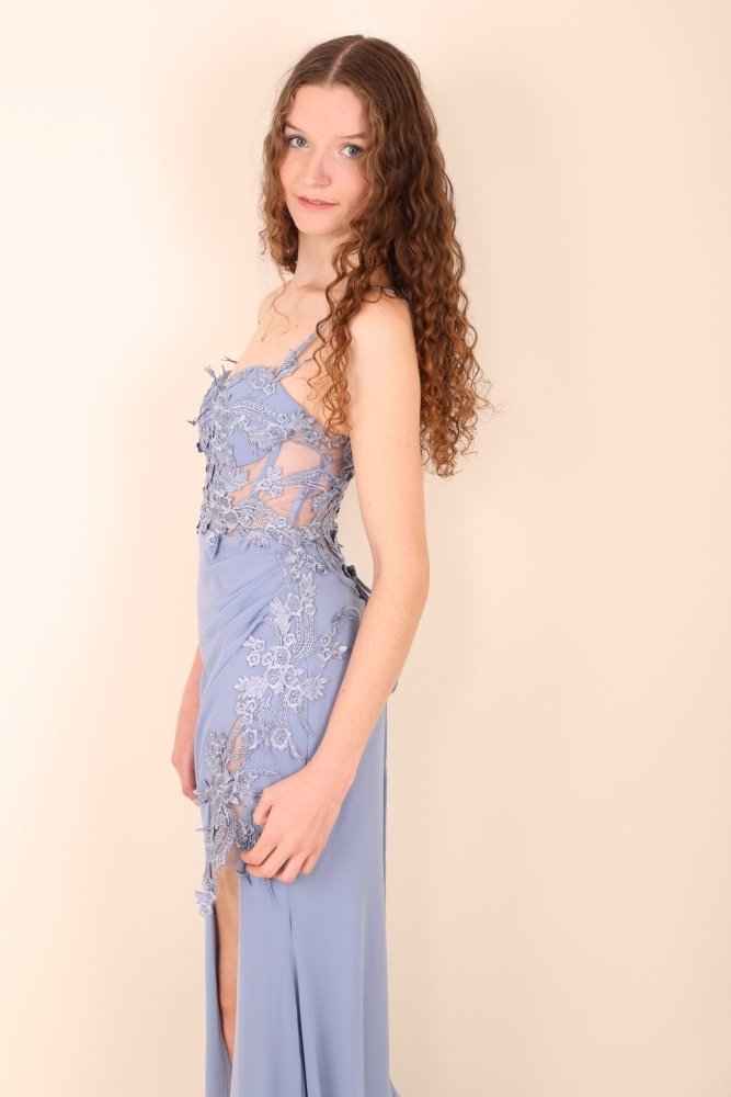 figurbetontes Abendkleid mit Korsett, hellblau - Dein Kleiderladen